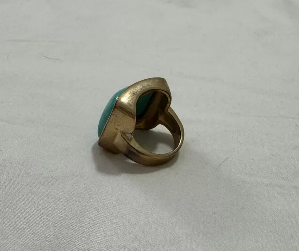 Square Turquoise Ring With Gold Band Blue - Image 2