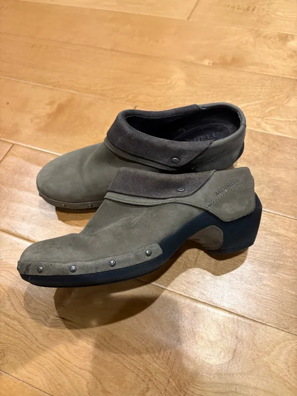Merrell Drizzle slip-on leather and suede clogs shoes taupe brown sz 9 - Image 3