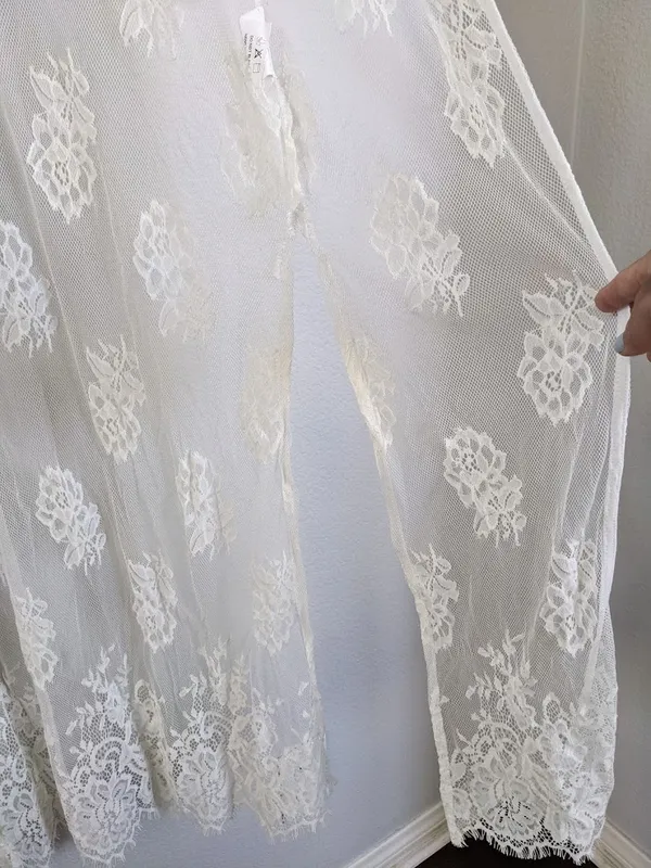 Lace Long Open Cardigan Sweater, Small, Ivory Cream - Image 2