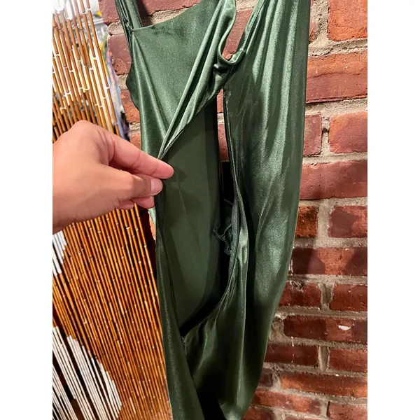 Zara Emerald Green Satin Draped Midi Dress NWT M 90s Minimalist Slip - Image 9