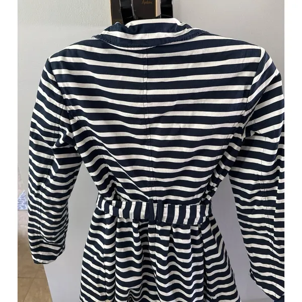 Express Women's Blue White striped double-breasted trench coat with belt Size M - Image 7