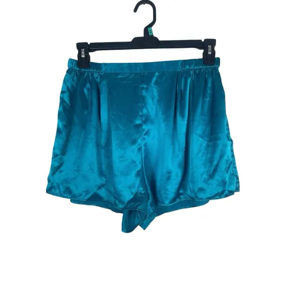 Victoria’s Secret Satin Pajama Set L Gold Label Teal Button Top & Shorts 90s VTG - Image 4