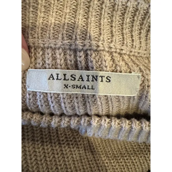 AllSaints Sweater Women XS Tan Crew Neck Cotton‎ Knit Aria Laced Short Jumper - Image 10