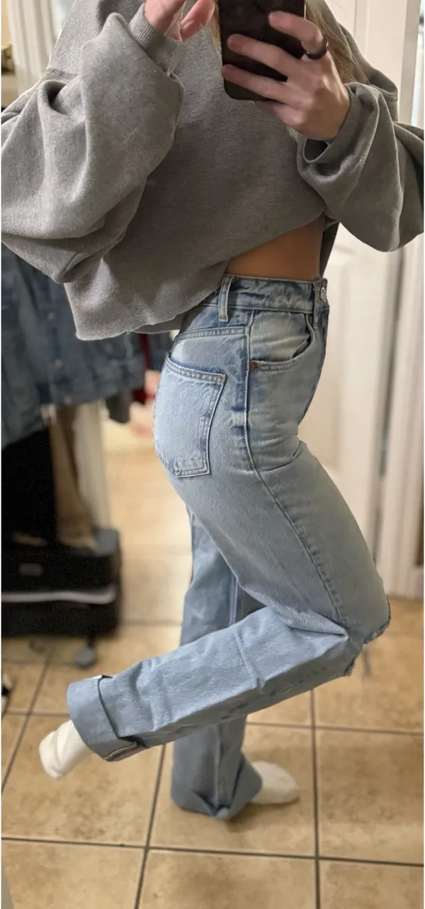 Zara Ripped Long Denim Jeans - Image 4