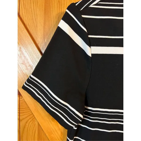 White House Black Market Black/White Striped Short Sleeve Shirt Dress Medium (42 - Image 2