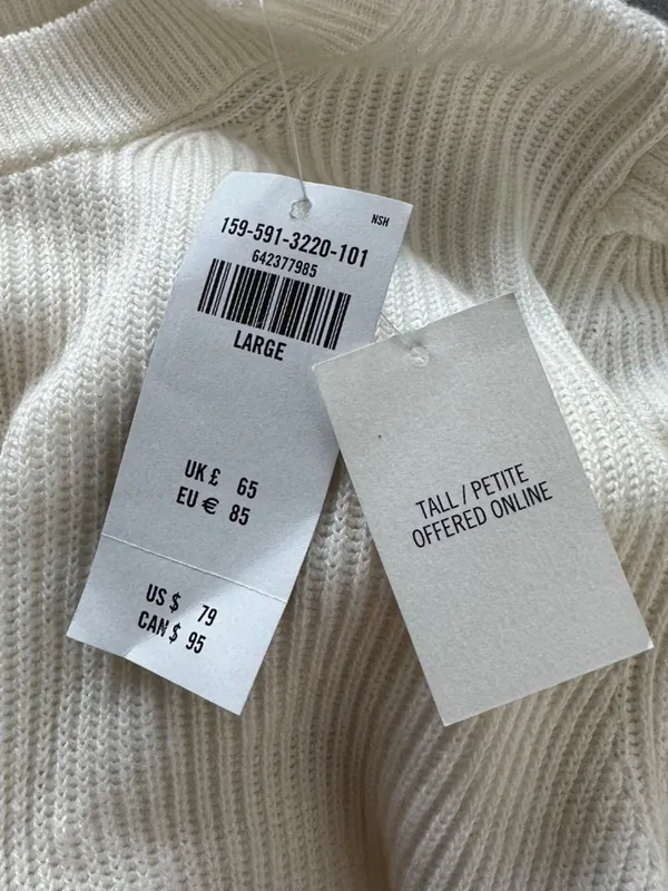 NEW Abercrombie & Fitch Size Large Cream Ribbed Knit Long-Sleeve Dress Boho NWT - Image 3
