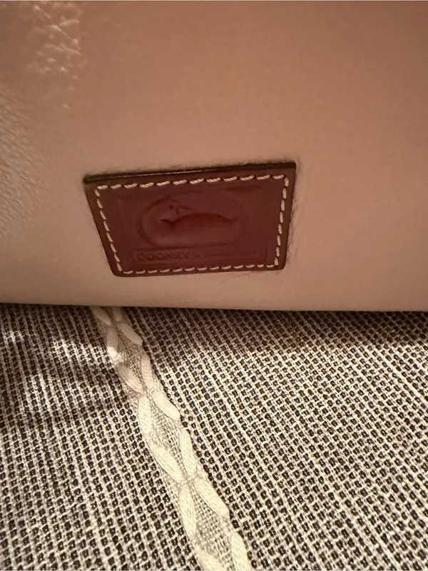 Dooney & Bourke Cream Leather Drawstring Tote with Brown Trim - Image 2