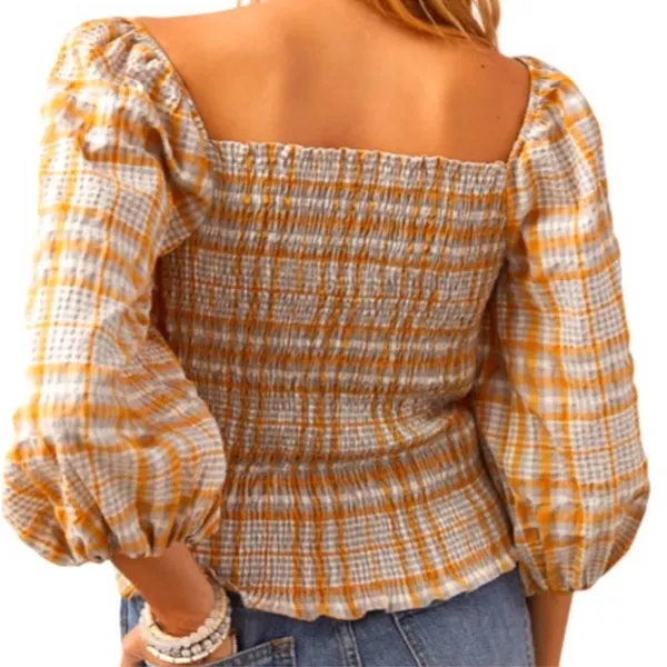 Like New Anthropologie Maeve Square Neck Puff Sleeve Seersucker Plaid Top Medium - Image 2