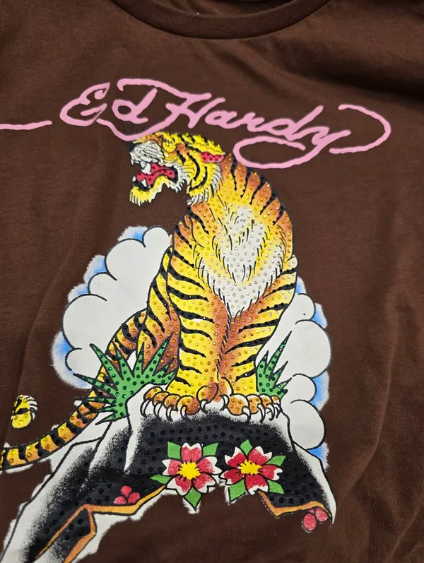 Ed Hardy Tiger cropped t-shirt Brown Size L - Image 3