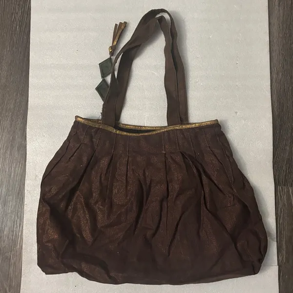Brown/Gold Metallic Cloth Shoulder Bag Boho Fall Fairycore Grandma Minimalist - Image 2