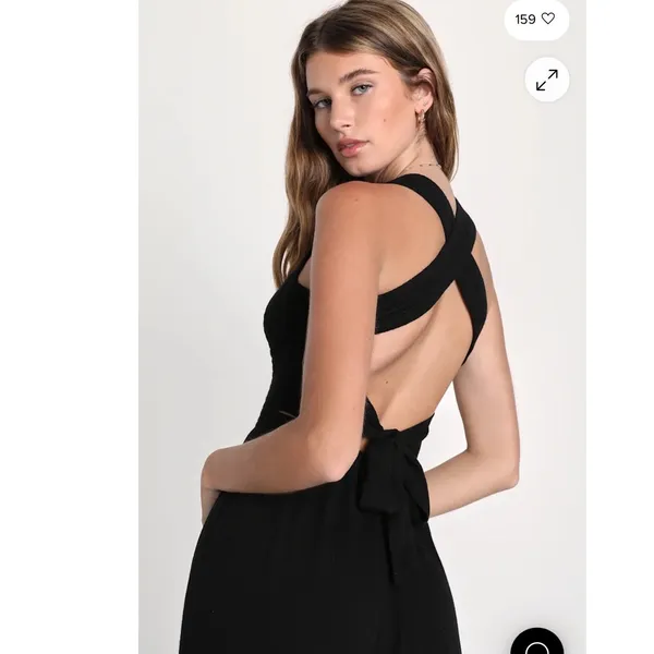 Lulus Trendy Aesthetic Black Smocked Tie Back Wide Leg Jumpsuit - Image 4