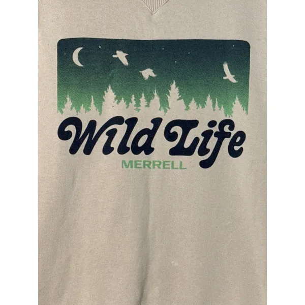 Merrell Wildlife Graphic Crewneck Sweatshirt Women's Small Beige Outdoor Casual - Image 2