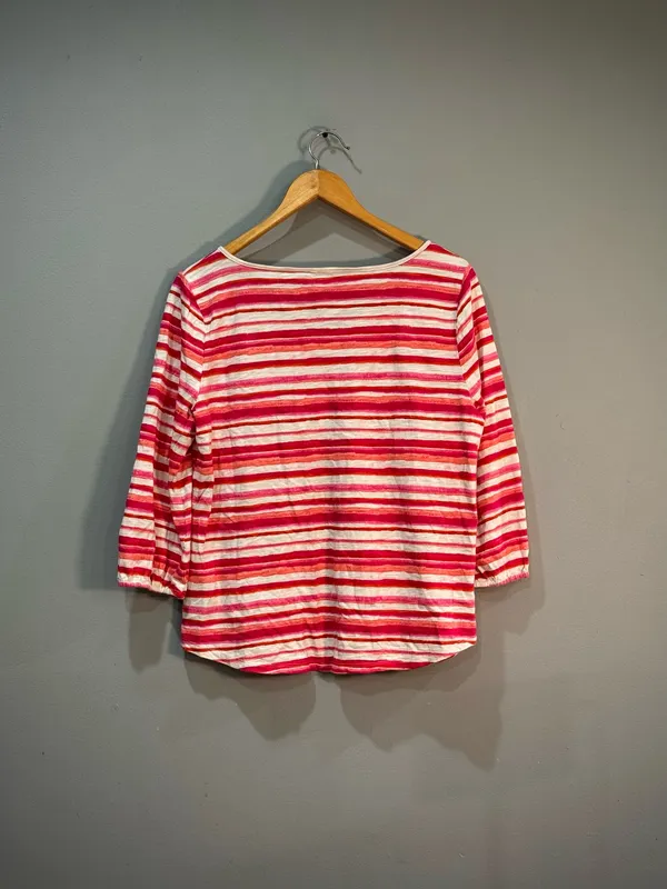 Pink Talbots Striped Tie Neck Blouse Size L EUC - Image 4