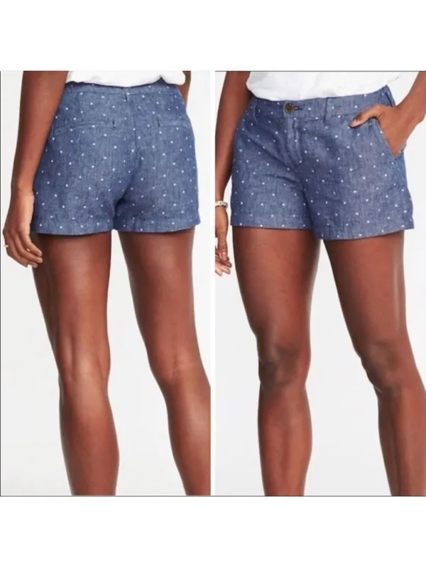 Old Navy Women's Everyday Shorts Size 12 Polka Dot Linen Cotton Chambray Chino - Image 2