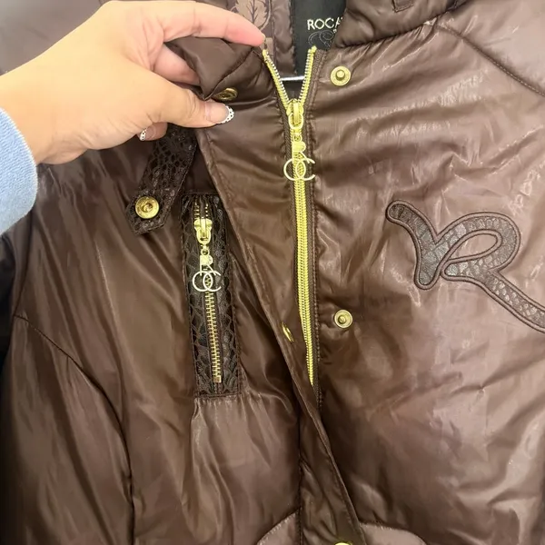 RocaWear 2000s Women's Brown Roc Out Puffer Jacket Y2K‎ Full Zip Small - Image 3