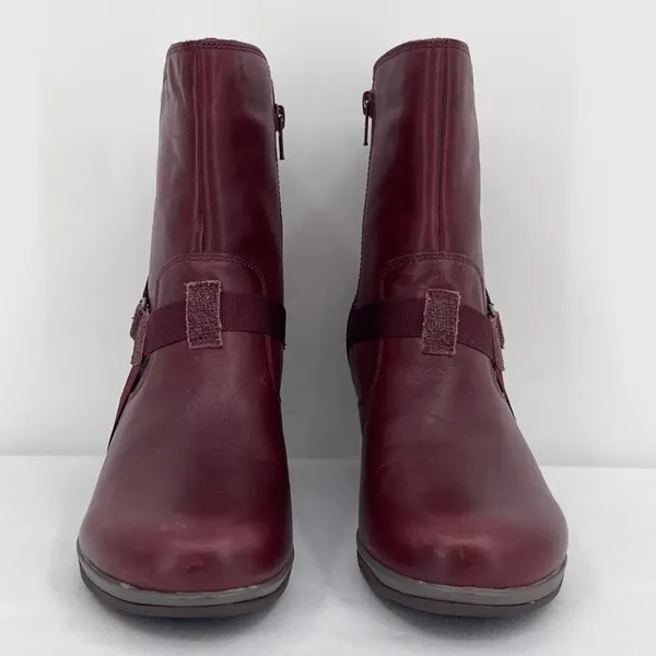 Merrell Evera Fade Wine Burgundy Suede Leather Zip Block Heel Ankle Booties 7.5 - Image 2