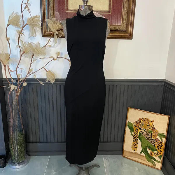 Good American Black Mock Neck High Slit Midi Dress Size 3 (Large)🧡🎀 - Image 3