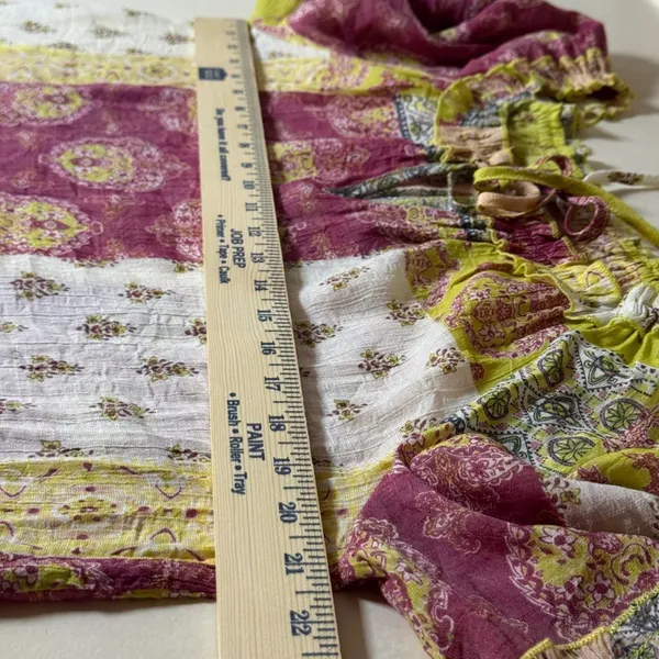 Cato Womens Patchwork Print Ruffle Tie Neck Blouse‎ Pink Yellow Size L - Image 6