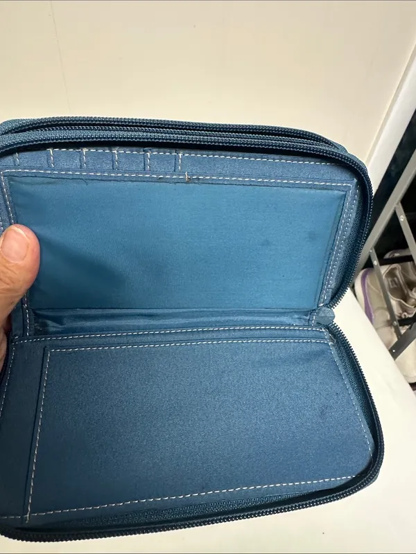 mundi Teal Leather Zip Wallet with White Stitching - Image 6