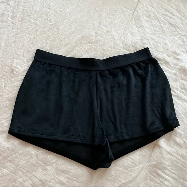 90s Juicy Couture Black Velour Cozy Sleep Shorts Rhinestone Embellishments Y2K S - Image 2