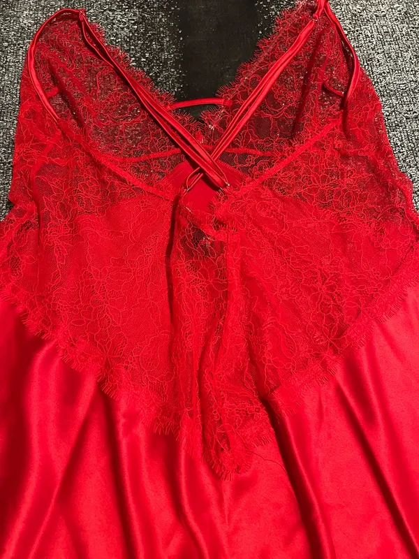 Womens XL Victoria's Secret red lace satin chemise negligee nightie - Image 8