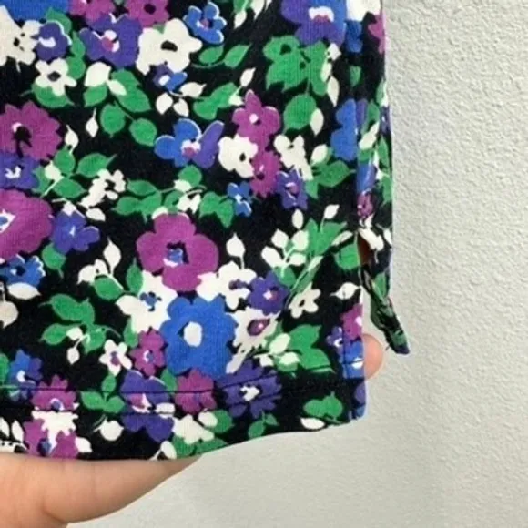 Lauren Ralph Lauren Floral Print 1/2 Sleeve Boat Neck Top‎ Black Purple Green - Image 5