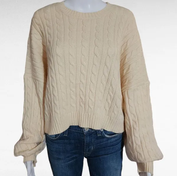 Buckle Le Lis Ivory Cable Ribbed Cropped Pullover Sweater Size Large - Image 2