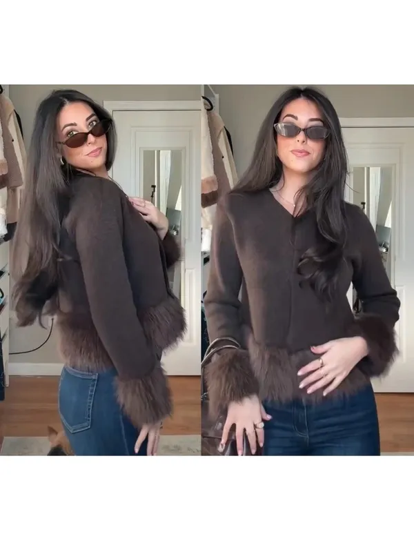 Zara NWT Brown Faux-Fur Trim Jacket - Image 5