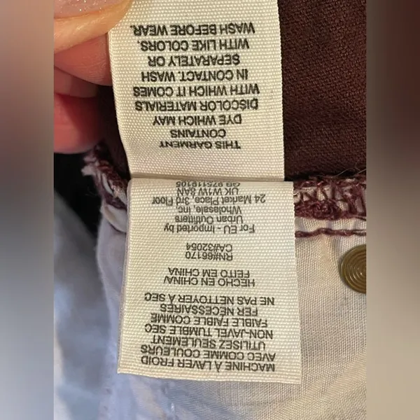 Free People Women’s Burgundy Corduroy Velvet Skinny Straight Leg Pants Size‎ 28 - Image 11