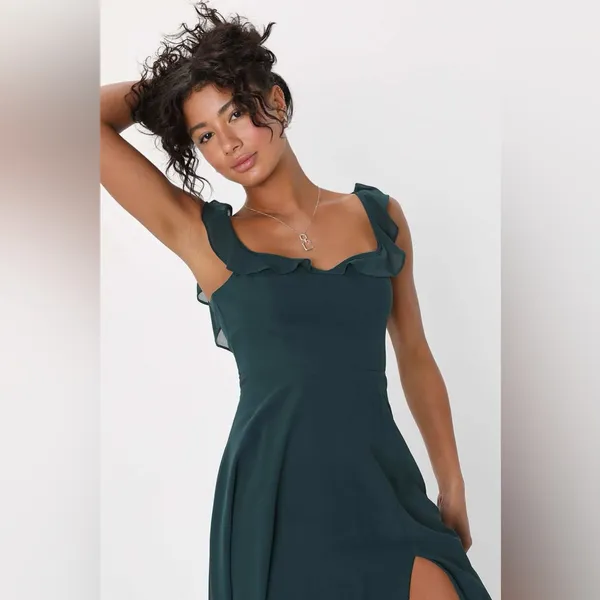 Lulus Dreamy Admiration Emerald Green Ruffled Maxi Dress - Image 3