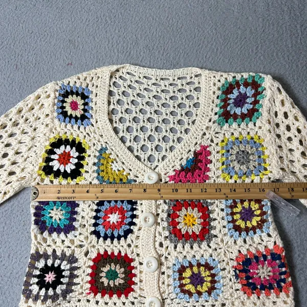Shein Crochet Cardigan Womens Multicolor S SunnyBelle Button Long‎ Sleeve V Neck - Image 7