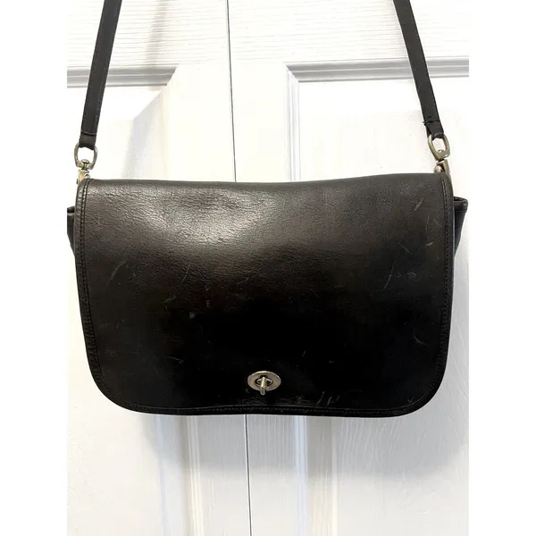 Vintage Black Leather‎ Coach Turn Lock Convertible Black Leather Y2K Classic - Image 2