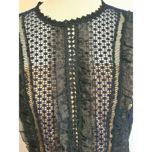 AQUA Lace Mini Dress Sz S Navy Blue‎ Floral Guipure Cocktail Party Wedding Guest - Image 5