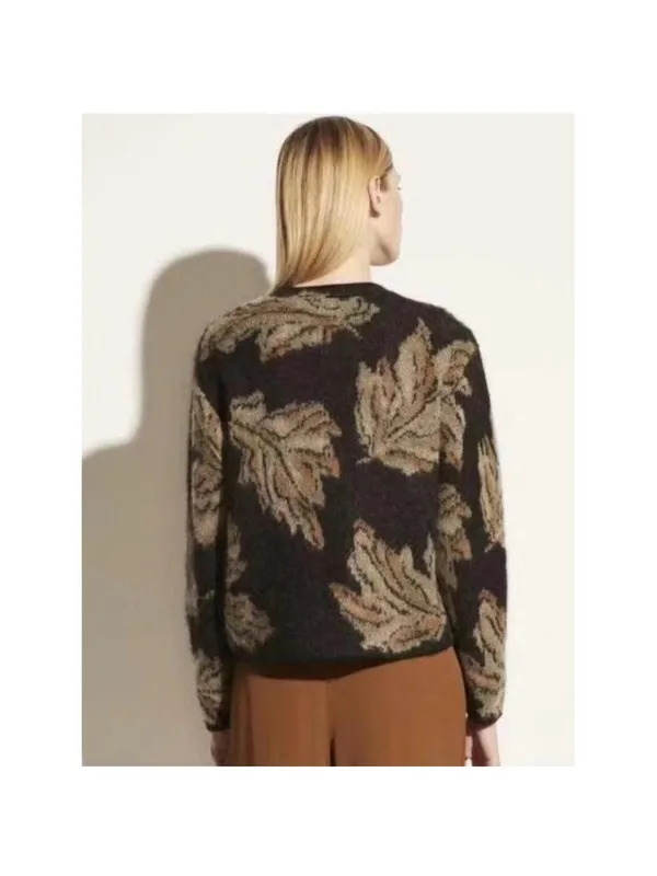 Vince Leaf Jacquard Pullover Alpaca Mohair Wool Blend Sweater M - Image 4