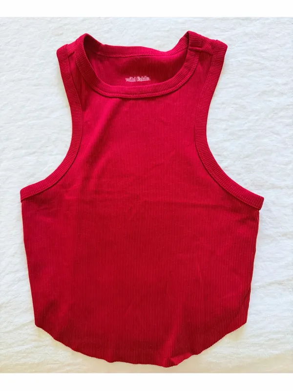 Wild Fable Red Ribbed High-Neck Cropped Tank Top - Image 5