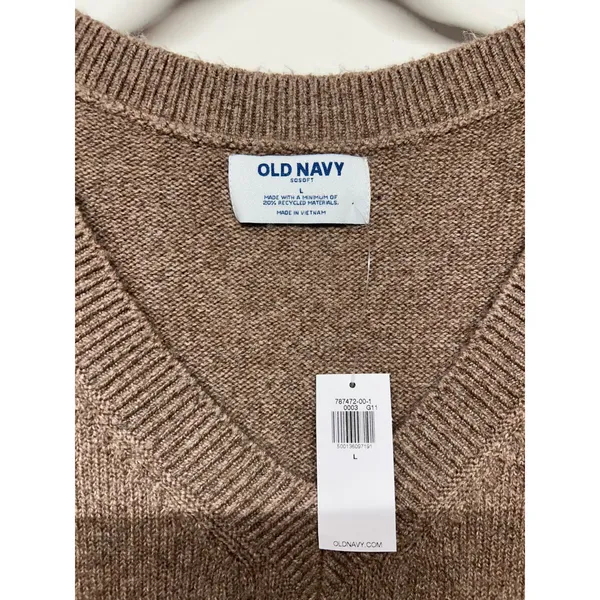Old Navy V-Neck Sweater Vest‎ Dress Brown Knit Size Large NWT Coastal Preppy - Image 3
