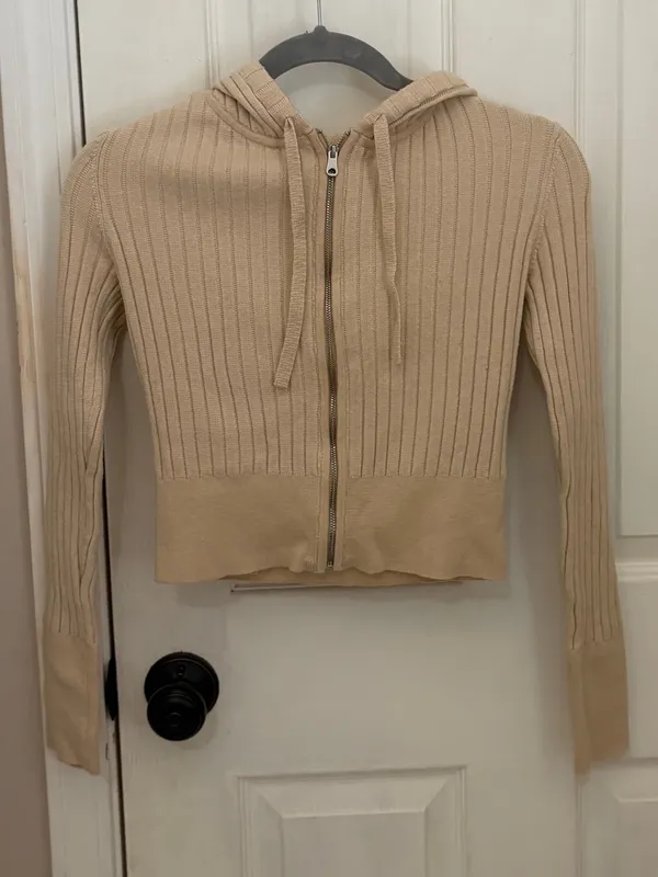 Aerie Ribbed Pant and Cropped Zip Up Sweater Set - Image 2