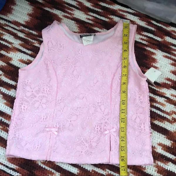 NEW NWT Vintage Y2K Fairy Dainty Coquette Pink Lace Tank Top Shirt Blouse Bows Slit Fitted Corset Sleeveless Made in USA - Image 5