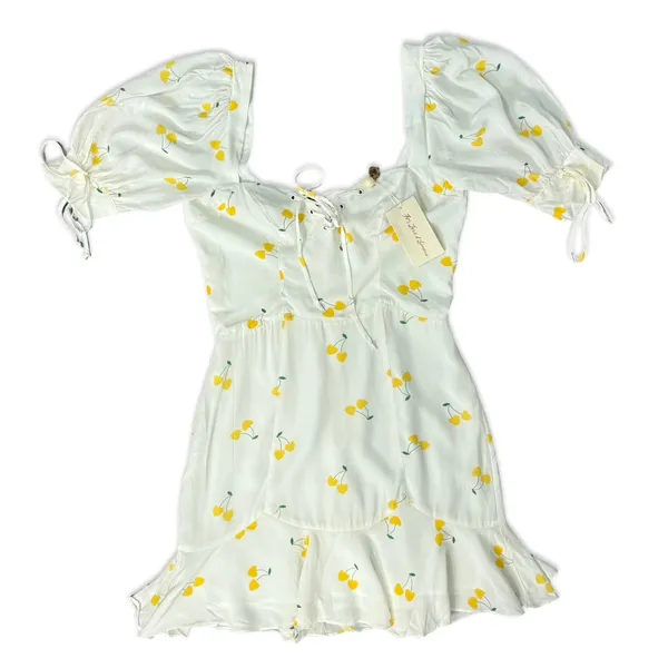 For Love & Lemons White Yellow Cherry Ashland Lace Up Mini Dress size XS NEW Tag - Image 14
