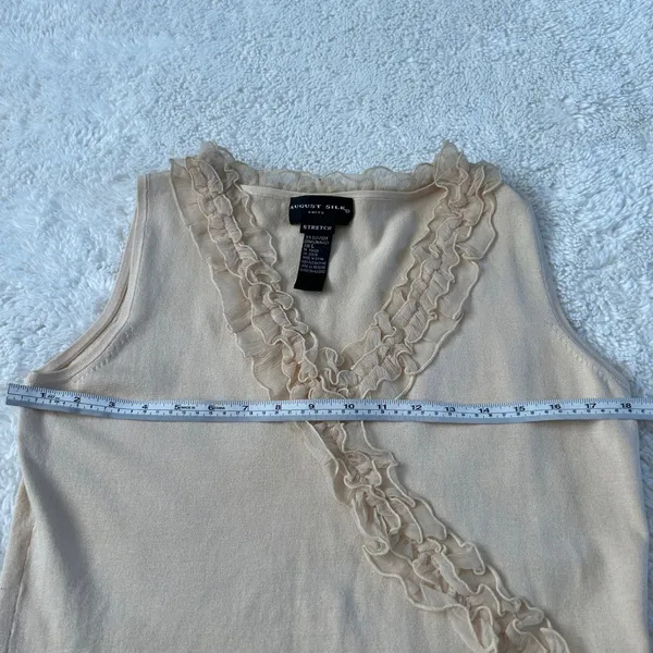 August Silk VTG Y2K Womens Silk Ruffle Top Quiet Luxury Capsule Minimalist Sz L - Image 3