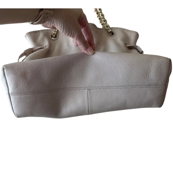 Tory Burch Marion Slouchy‎ Tote Light Oak Pebbled Leather Chain - Image 6