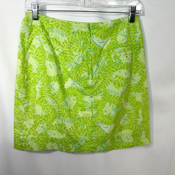 Lilly Pulitzer Size 4 Skirt VTG‎ White Label Green Animal Print Retro Cotton 464 - Image 2