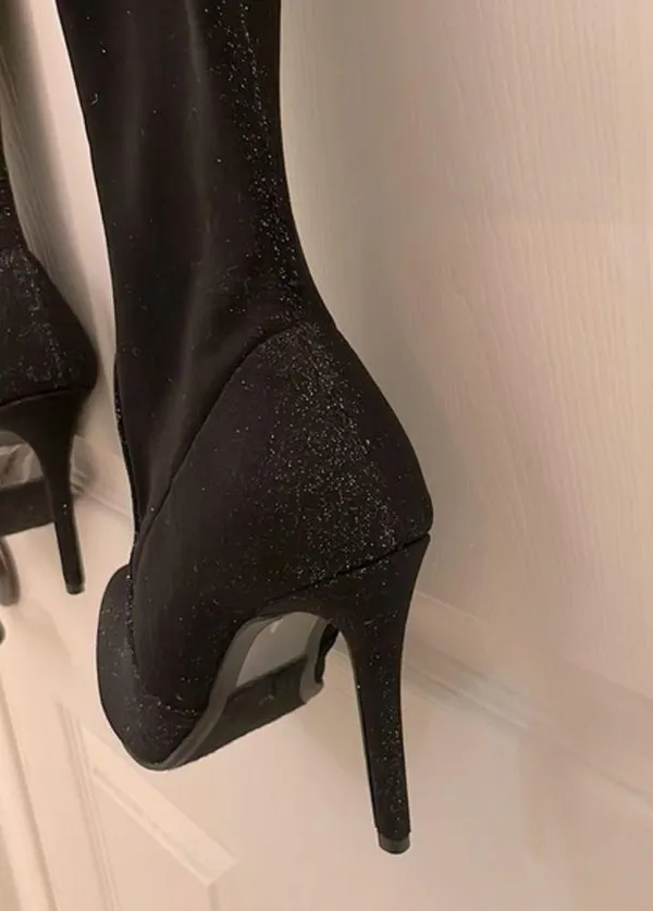 Jacobies Black Shimmer Thigh High Stiletto Boots - Image 9