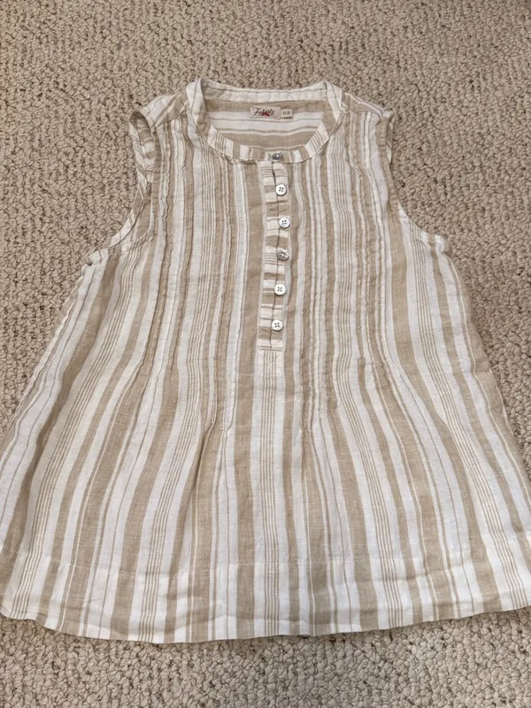 Faherty Isha Linen Tank Top XS Natural Bombay Stripe Sleeveless Coastal Boho - Image 8