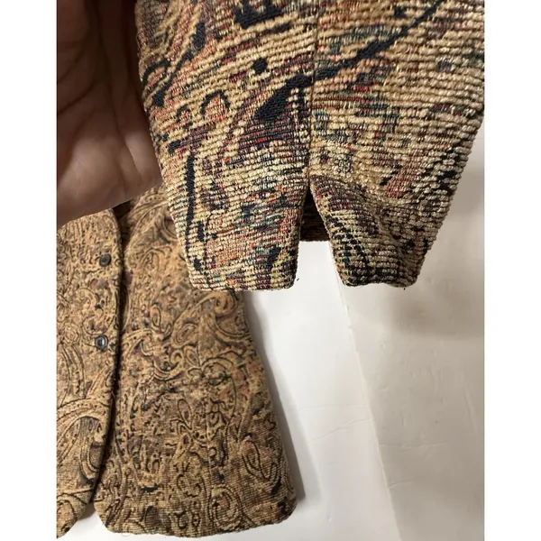 Vintage KENAR Jaquard Blazer Women Size 4 Textured Gold Paisley Boho Chic‎ Art - Image 7