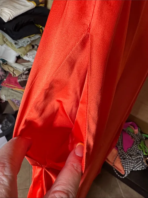 Windsor Gillian Orange Satin A-Line Formal Maxi Dress Size 1/2 - Image 7