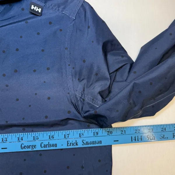 Helly Hansen Womens Navy Blue Polka Dot Hooded‎ Rain Jacket Coat Sz Medium - Image 7