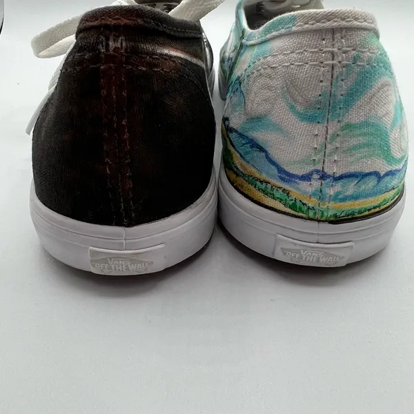 Vans Mens 6.5 Womens 8 Shoes Sneakers‎ Blue Black Art Scenes Customized Skater - Image 11