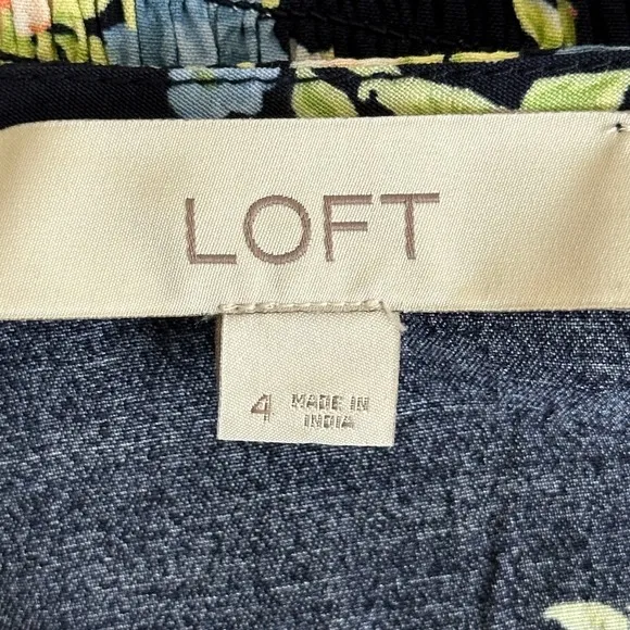 Loft Floral Knee‎ Length Dress Womens 4 Blue Viscose Dainty Romantic Boho Garden - Image 7