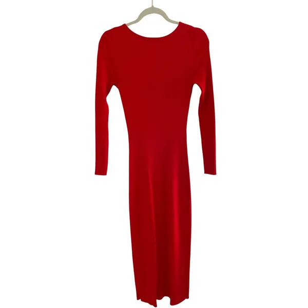 line and dot red long sleeve maxi‎ dress with slit XS - Image 5
